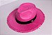Chapéu Fedora Palha Shantung Destroyed Rosa Aba Média 7cm Faixa Preta - Coleção Clássico - Imagem 3