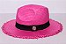 Chapéu Fedora Palha Shantung Destroyed Rosa Aba Média 7cm Faixa Preta - Coleção Clássico - Imagem 2