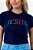 T-shirt Foque em Jesus Bordado - 100% Algodão, Azul Marinho - Imagem 1