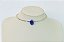 COLAR FOLHEADO RODIO BRANCO CHOKER ARO COM GOTA FUSION AZUL ESCURO - Imagem 2