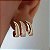 Brinco Banhado Ouro 18k Ear Rock com Zirconias com três Faixas Curvadas sendo  Duas Lisas e uma Cravejada - Imagem 1