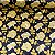 Cetim Estampado Fundo Preto Floral Amarelo - Imagem 1