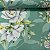 Percal De Microfibra Estampado Fundo Verde Floral Branco - Imagem 1