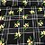 Linho Com Viscose Estampado Com Fundo Preto Quadriculados e Florzinhas Amarelas - Imagem 1