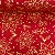 Tricoline Estampada de Natal Fundo Vermelho com Póa e Florzinhas Douradas - Imagem 1
