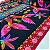 Viscose Digital Nacional Barrado Fundo Preto Com Floral e Araras Coloridas - Imagem 1