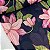 Crepe Chiffon Estampado Fundo Marinho com Flores Rosas - Imagem 2