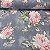 Percal Estampado 180 Fios Fundo Azul com Floral Grande Rosa - Imagem 1