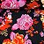 Liganete Estampada Fundo Preto Floral Laranja e Rosa - Imagem 1