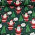Tricoline Estampada de Natal Fundo Verde com Árvores e Papai Noel - Imagem 1