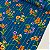 Crepe Indiano Estampado Fundo Azul Listrado com Florzinhas Amarelas e Lilás - Imagem 2