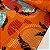 Crepe Indiano Estampado Fundo Laranja com Listras e Folhas - Imagem 2
