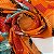Crepe Indiano Estampado Fundo Laranja com Listras e Folhas - Imagem 1