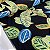 Tecido Promocional Crepe Fundo Preto Com Folhagens Verde e Azul - Imagem 1