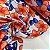 Suplex Estampado de Poliamida Santa Constância Fundo Branco com Flores Laranja com Folha Azul Royal - Imagem 2