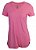 Camiseta Alto Giro Skin Fit Alongada Gola V Feminina Rosa Fluor - Imagem 1