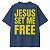 Camiseta Azul Oversized Jesus Set Me Free - Imagem 1