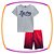 Conjunto infantil blusa em meia malha na cor cinza e bermuda em fly tech na cor vermelha - Imagem 1