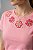 Blusa Feminina Salmão Com Flores em Crochê Viscolycra - Imagem 1