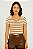 Blusa Feminina Decote V Listra Bege Viscolycra - Imagem 1