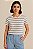Blusa Feminina Listra Azul Viscolycra Com Linho - Imagem 1