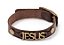 Pulseira em Couro. Marrom Claro Fina. Jesus Ouro Velho - Imagem 1