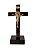 Crucifixo de Mesa em Madeira. Medalha São Bento e Cristo em Metal. Verniz Alto Brilho. 8cm - Imagem 1