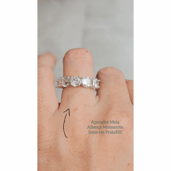 Anel Moissanite Meia Aliança 5mm Prata925 - Imagem 4