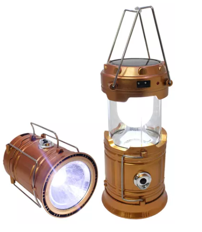 Lanterna Led Solar Lampião Camping Recarregável Usb Dourado - Imagem 1