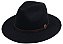 CHAPÉU FEDORA PRETO FELTRO LAÇO DE COURO MARROM ABA RETA 7CM - Imagem 1