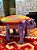 Banqueta - Elefante - Madeira - Pintado à mão - Roxo e Colorido - Pequenino - Imagem 3