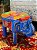Banqueta - Elefante - Madeira - Grande - Pintado à Mão - Azul e Colorido - Imagem 1