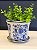 Cachepot em Cerâmica - Azul e Branco - 16CM - Imagem 1