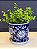 Cachepot em Cerâmica - Flores - Azul Escuro e Branco - 12,5CM - Imagem 1