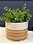 Cachepot em Ceramica - Branco e Marrom - 18CM - Imagem 1