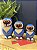 Trio Coruja - Madeira - Pintado á mão - Azul - Imagem 1