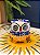 Coruja Decorativa - Cêramica - Pintado à mão - 7cm - Azul e Laranja - Imagem 1