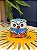 Coruja Decorativa - Cêramica - Pintado à mão - 6cm - Azul e Laranja - Imagem 1