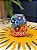 Coruja Decorativa - Cêramica - Pintado à mão - 6cm - Azul e Laranja - Imagem 2
