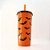 Copo com Tampa e Canudo 600 mL - Morcegos Halloween - Laranja e Preto - 1 unidade - Rizzo - Imagem 1