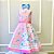 Vestido de festa infantil Petit Cherie xadrez rosa com flores azuis - Imagem 1