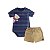 Conjunto Bebê Menino Body Listrado Ursinhos e Shorts Caramelo com Botões - Imagem 1