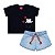 Conjunto Infantil T-shirt Gatinha Shorts Chambray - Imagem 1