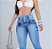 Calça Jeans Feminina Cós Alto Detalhes Furinhos Modeladora - Imagem 2