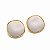 Brinco de Pressão Branco Redondo Orgânico com Borda Dourada | Clipe Ômega Francês com Silicone | 3,0 x 3,0 cm - Imagem 1