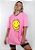 Camiseta Boyfriend Smiley Rosa Neon Estonada - Imagem 7