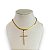 Choker Folheada Ouro 18k e Prata 925 Fita Laminada Cruz Strass - Imagem 1