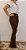Calça feminina modelagem flare em tecido jacquard caramelo com estampa black square - Imagem 1