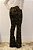 Calça feminina modelagem flare em tecido jacquard caramelo com estampa folhas pretas - Imagem 6