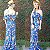 Vestido longo sereia estampa mega linda azul floral com tirinhas nas costas - Imagem 1